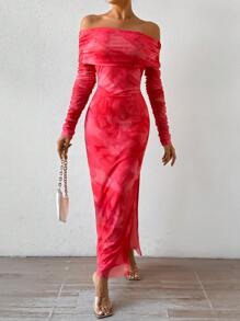 SHEIN Unity Vestido De Mujer Con Hombros Descubiertos Y Abertura Lateral - Rosa Pálido - Ver 5