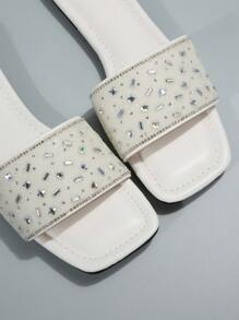 Dép quai kiểu Pháp đính đá trắng thời trang, thoải mái, giản dị dành cho nữ, thích hợp cho hoạt động ngoài trời và thời trang - trắng - Xem 7