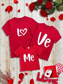 Manfinity Homme 男士字母與心形圖案印花圓領t恤 - 紅色 - 查看 1