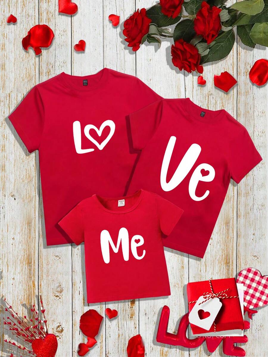 Manfinity Homme 男士字母與心形圖案印花圓領t恤 - 紅色 - 查看 1