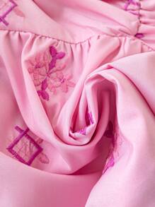 Flirla Plus Size Women's Embroidered Strapless Cute Top - Pink - View 5