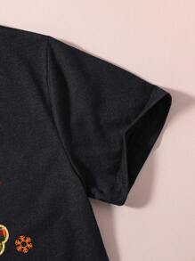 Tween Girls 2024 新年快樂圖案短袖 T 卹 - 黑色 - 查看 4