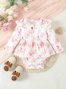 Baby Girl Cute Flower Ballet Dancer Printed Bodysuit For Autumn/Winter - Multicolor - View 1