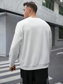 GENTILAND 男士加大號針織字母圖案休閒圓領運動衫 - 白色 - 查看 2