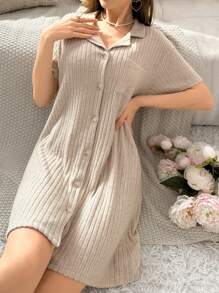 Women's Short Sleeve Home Dress - Apricot - View 3