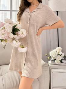 Women's Short Sleeve Home Dress - Apricot - View 1