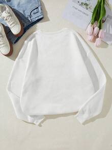 青少年女孩字母圖案加絨內裏運動衫 - 白色 - 查看 2