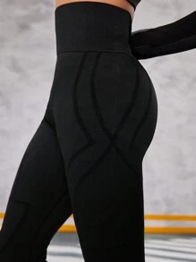 SHEIN Girls' Seamless Knitted Casual Sports Pants - Black - View 5