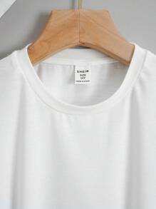 少女休閒簡約兔子圖案短袖T恤，圓領，適合夏季穿著 - 白色 - 查看 5