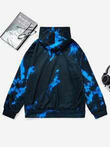 SHEIN Áo nỉ in chữ nhuộm tie-dye cho bé trai tuổi teen - màu đen - Xem 2