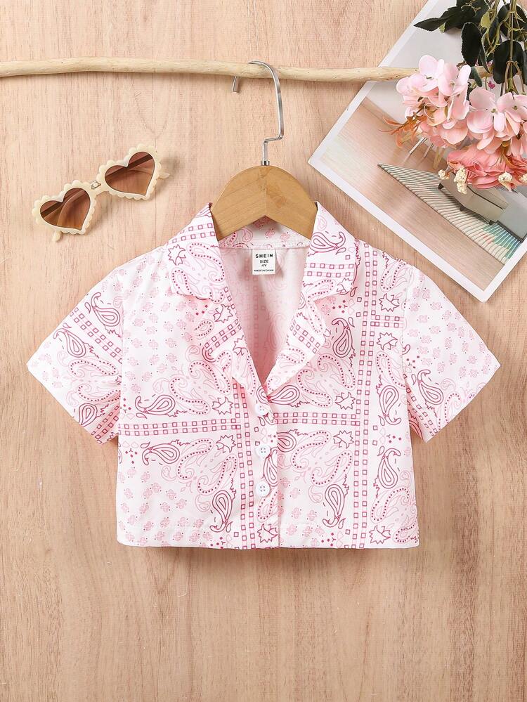 Young Girls' Paisley Printed Short Sleeve Shirt