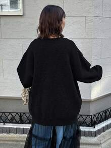 FRIFUL 女士長袖毛衣,帶有字母印花圖案 - 黑色 - 查看 2