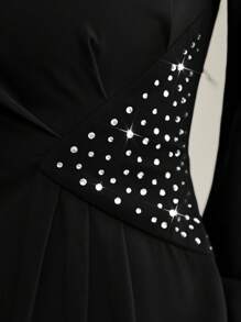 Modelyn Modest Long Lantern Sleeve Rhinestone Decoration Dress Long Evening Dresses