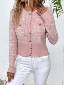 Chiquease Plaid Double Pocket Cardigan - Pink - View 5