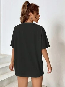 SHEIN EZwear 龍印花短袖t卹 - 黑色 - 查看 2