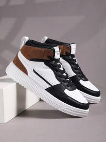 Plus Size Men's Colorblock Casual Sneakers, Lace Up Soft Sole Flat Comfortable Skate Shoes For Men, Lightweight High-Top Daily Shoes - Multicolor - View 2