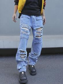 Manfinity EMRG Men'S Straight Leg Jeans With Distressed Details