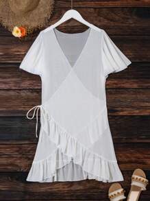 SHEIN Swim Summer Women'S Ruffled Hem Cover Up - White - View 5