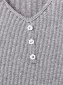 SHEIN Teen Girls' Knitted Ribbed V-Neck Casual T-Shirt - Grey - View 4