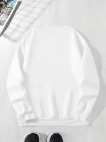 Men'S Flower & Japanese Letter Printed Fleece Sweatshirt - White - View 2