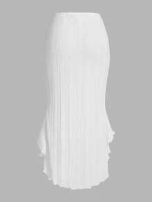 SHEIN Privé 高腰不對稱下擺百褶裙 - 黑與白 - 查看 3