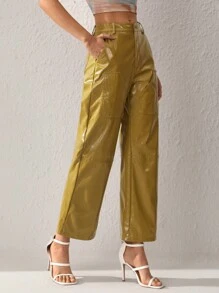 RiRi Designer Solid Color Slanted Pockets Straight-Leg Pants, For Summer, Holiday, Vacation, Festival