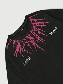 ROMWE MEN Academia 男士對比領刺繡圖案印花t卹 - 黑色 - 查看 5