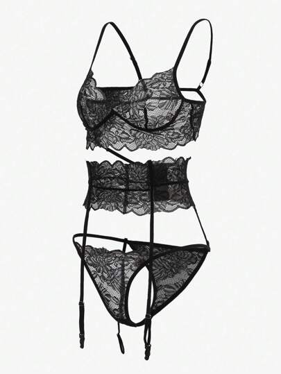 Seduluxe 3pack Bloemen Kanten Garter Lingerie Set view 7