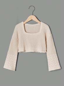 Sweatshirt Con Mangas Acampanadas Y Ajuste Cómodo Para Chicas Adolescentes