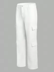 Manfinity Homme Men'S Solid Color Cargo Jeans - White - View 1