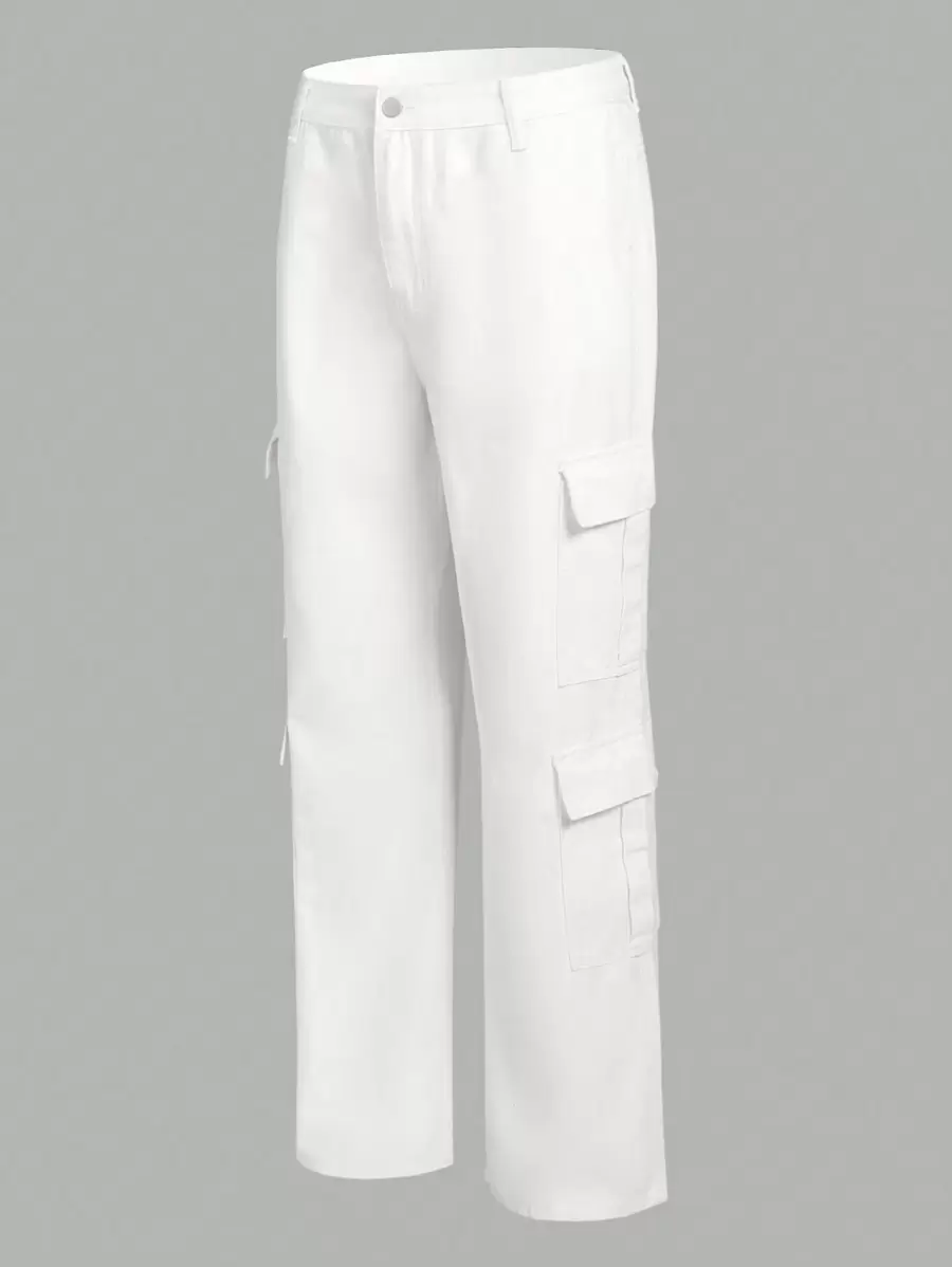 Manfinity Homme Men'S Solid Color Cargo Jeans - White - View 1