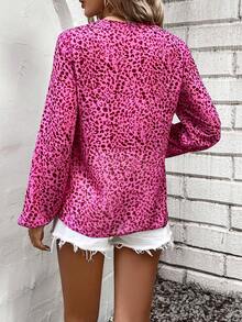 SHEIN Clasi Của phụ nữ In hoa Báo Cổ chữ V Tay áo lồng đèn Áo sơ mi - Màu Hồng Tươi - Xem 2