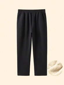 Men's Plus Size Warm Lined Casual Pants With Drawstring Elastic Waist, Winter - Black - View 2
