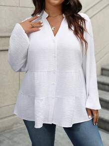 Vionelle Rozmiar Plus Rękaw latarnia Koszula Z Wycięty kołnierz