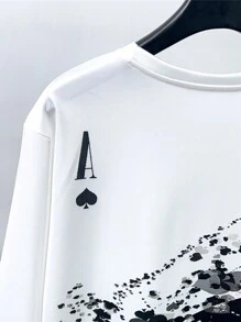 Nam Lá thư In Áo chui đầu Áo nỉ - Đen và trắng - Xem 3