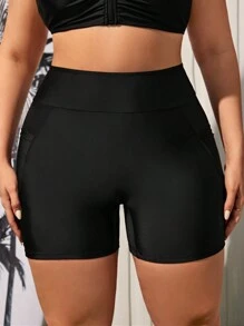 Swim Lushoire Summer Beach Women's Plus Size Solid Color Bikini Bottoms With Smartphone Pocket