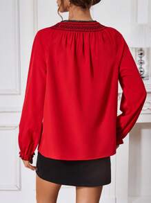 SHEIN Clasi 綁頸長袖襯衫 - 紅色 - 查看 2