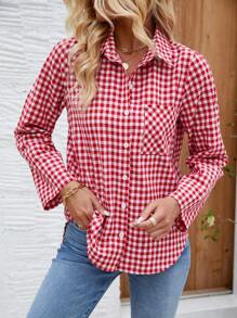 SHEIN LUNE Camisa a cuadros de manga larga para mujer para la ropa de Año Nuevo