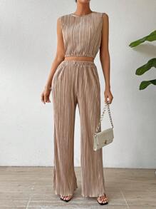 Chiquease 實心紋理休閒套裝 - 卡其色 - 查看 7