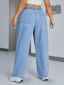 SHEIN ICON Plus Size Monochromatic Straight-Leg Jeans - Blue - View 2