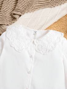 Tween Girls' Peter Pan Collar Shirt With Eyelet Embroidery And Bell Sleeves - White - View 6