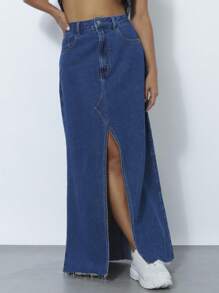 女士牛仔裙 - 藍色 - 查看 3