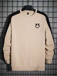 GENTILAND Men'S Contrast Side Seam Knitted Crewneck Sweatshirt - Apricot - View 1