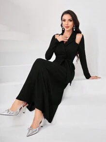 Modelyn 女款優雅露肩裙 - 黑色 - 查看 5