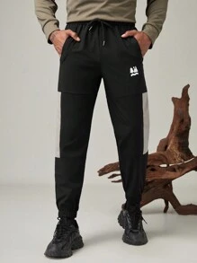 SHEIN In My Nature 男士字母圖形翻蓋口汗布褲，適用於登山服裝 - 彩色 - 查看 5