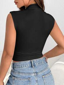 SHEIN EZwear Summer Outfits Knitted Solid-Colored Top - Black - View 2
