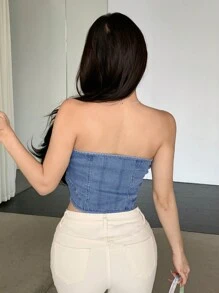 DAZY Women'S Denim Jacket Tube Top - Blue - View 2