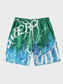 ROMWE MEN Street Life 男士漸變雷電印花編織短褲,適合春夏日常穿搭 - 彩色 - 查看 1