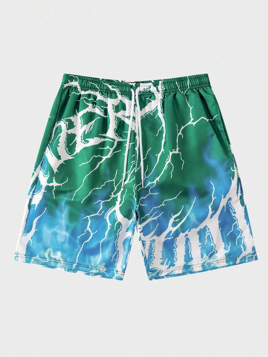 ROMWE MEN Street Life 男士漸變雷電印花編織短褲,適合春夏日常穿搭 - 彩色 - 查看 1