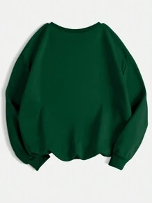 SHEIN LUNE 加大尺碼字母印花保暖毛絨衣 - 墨綠色 - 查看 2